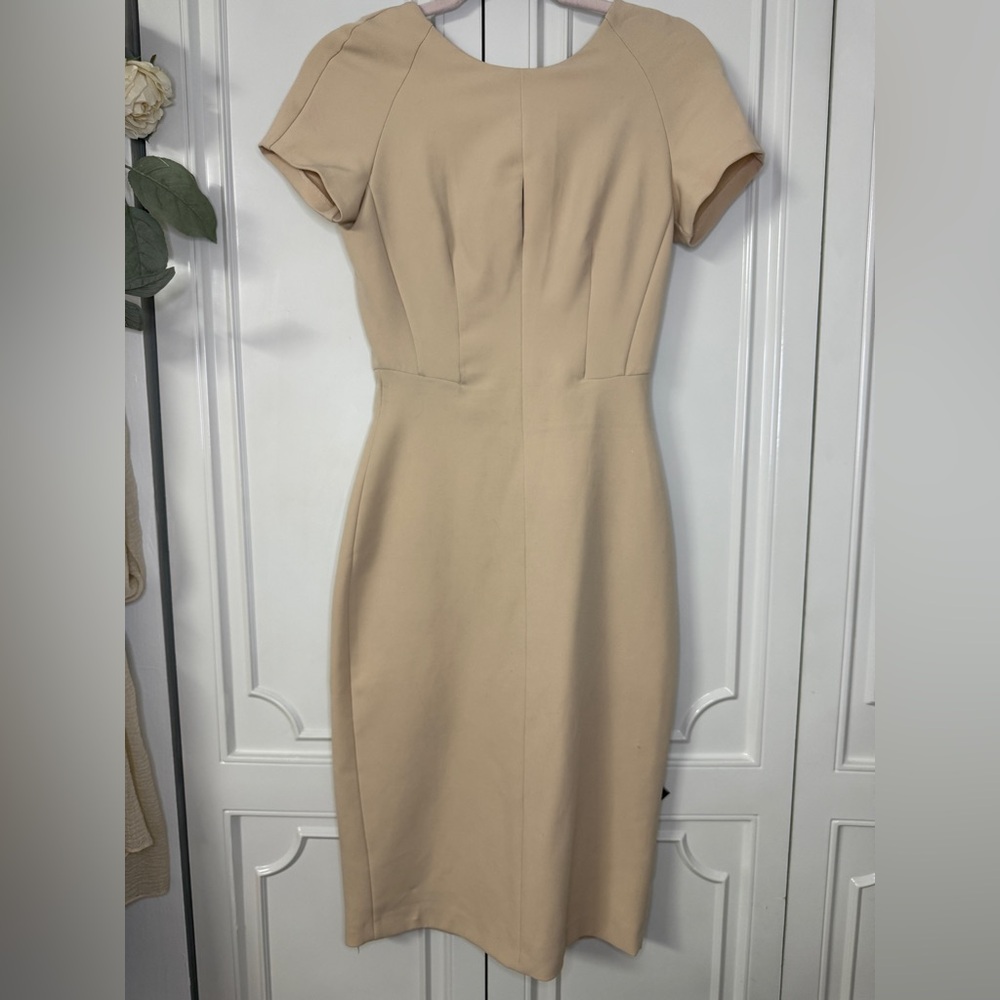 Zara Neutral Beige Midi Sheath Dress